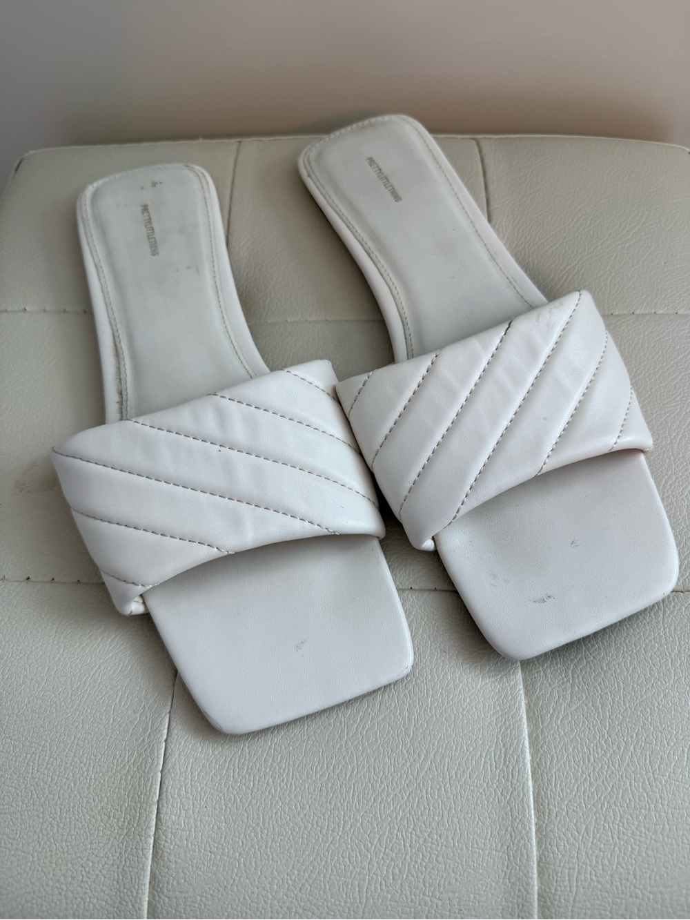 PLT White Quilted Slide Sandals